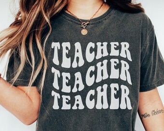 Trendy Svg Bundle Teacher Popular Svg Teacher Png Aesthetic Svg Thicc and Tired Vibes Png Stacked Wavy Text Svg Retro Preppy Svg Shirts Png