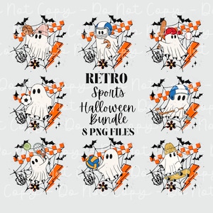 Ghost Retro Halloween Bundle Png Vintage Fall Png Sports Skateboard Football Baseball Basketball Volleyball Soccer Tennis Hockey Sublimation