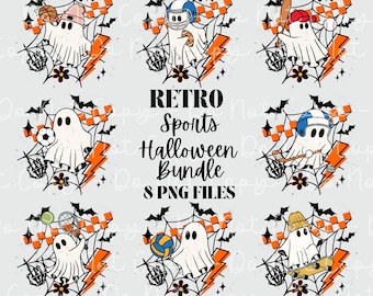 Fantasma Retro Halloween Bundle Png Vintage Otoño Png Deportes Skateboard Fútbol Béisbol Baloncesto Voleibol Fútbol Tenis Hockey Sublimación