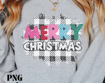 Merry Christmas PNG, Red, Green, Pink Christmas PNG, Plaid, Chunky Letters, Sublimation Digital Download