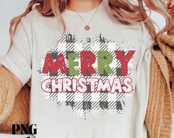 Merry Christmas PNG, Red, Green, Pink Christmas PNG, Plaid, Chunky Letters, Sublimation Digital Download