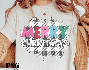 Merry Christmas PNG, Red, Green, Pink Christmas PNG, Plaid, Chunky Letters, Sublimation Digital Download