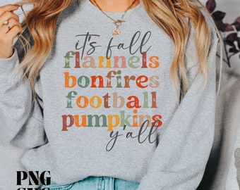 Es ist Herbst Y'All Png SVG, Flanell Lagerfeuer Fußball Kürbisse Png, Retro Herbst Sublimation, Grunge Herbst Png, Herbst, Thanksgiving Shirt Design