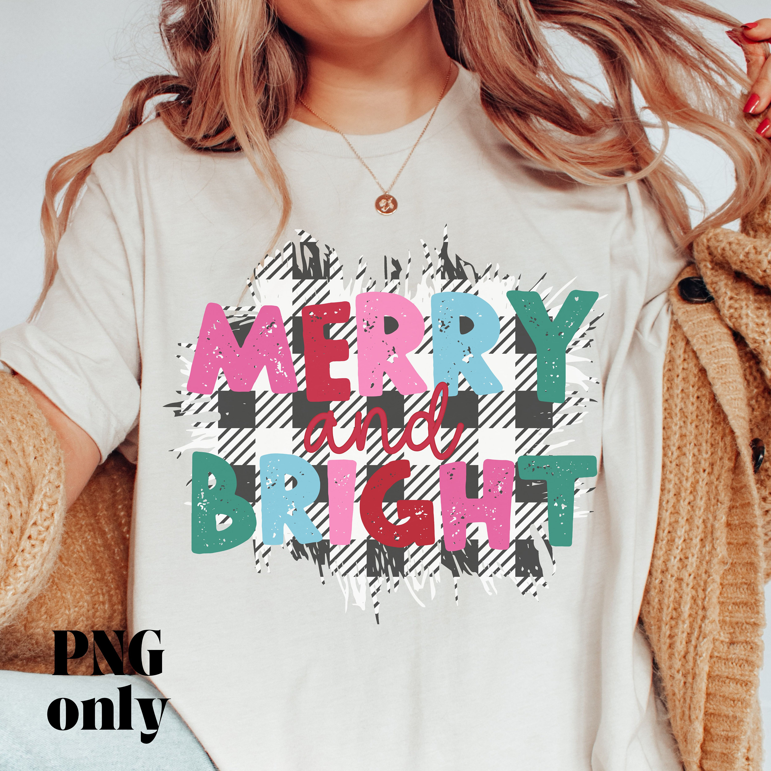 Merry and Bright Christmas PNG, Plaid, Leopard, Pink