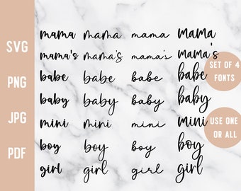 Mama's Mini Mama's Boy Girl Mama Babe Baby Svg Set Mommy and Me Mother's Day Png Family Matching Shirt Toddler Birthday Font Cursive