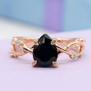 18k Rose Gold Obsidian Engagement Ring Cluster Twist Band Branch Leaf Bands Anniversary Gifts Jewelry