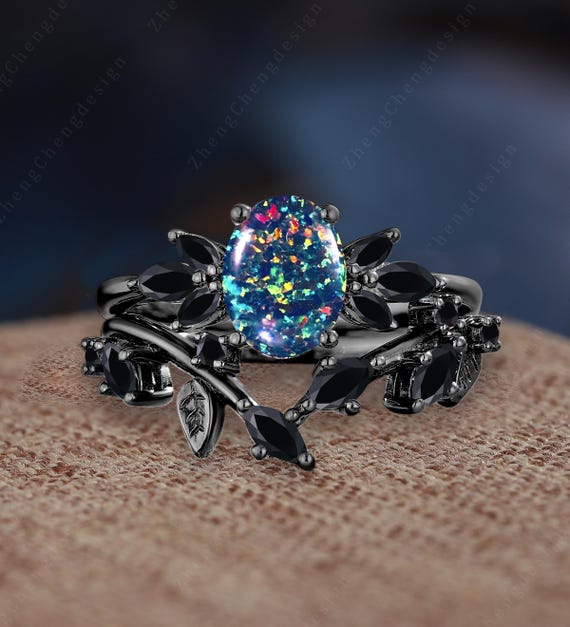 Bague Fantaisie Opale De Feu Naturelle 3,20 Carats - Coupe Ovale, Plaqué Or 14k, Réglable, Neuve