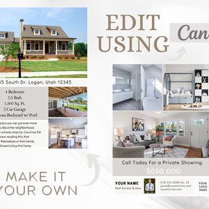 Modern Classic Clean Real Estate 2 Page Double Sided Flyer Template. Customizable. Open House Flyer.