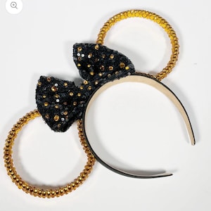 Kristall Micky Maus Ohren Stirnband Gold Schwarz Animal Kingdom Inspiriert Gepard Strass Silvester