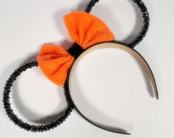 Crystal Mickey Mouse Halloween Black Orange Sparkle Rhinestone Headband