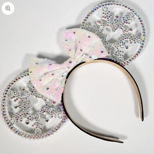 Kristall Micky Maus Ohren Stirnband Weihnachten Schneeflocke irisierend Strass Urlaub weiß Glitter