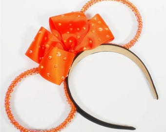 Crystal Mickey Mouse Ears Pumpkin Orange Bedazzled Sparkle Headband Classic Rhinestone Halloween Park Style