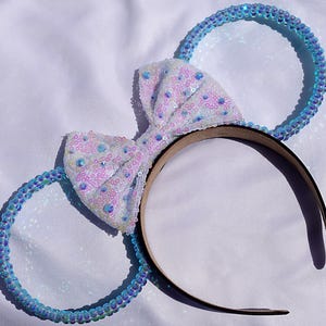 Crystal Mickey Mouse Ears Midnight Pastel Blue All Sides Covered Bedazzled Sparkle Headband Classic Iridescent Rhinestones