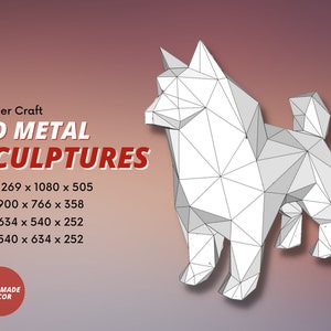 Low Poly 3d Metal Sculptures | Handmade Paper Molds| 3d Metal Art Decor| Decorative Metal Sculpture| Sheepdog Metal Sculpture