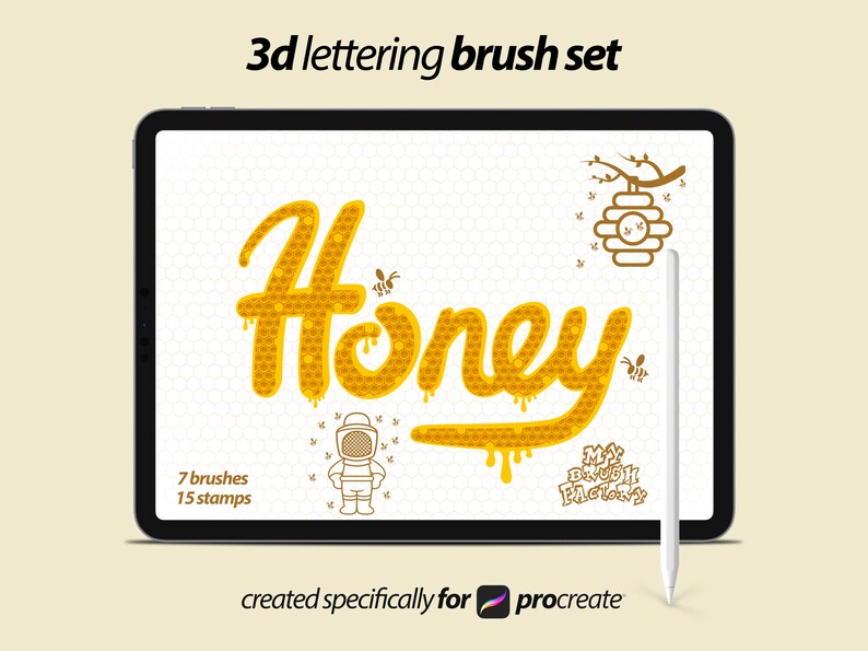 Procreate Brushes & Stamps for 3D Lettering Honey Font Bundle Pro