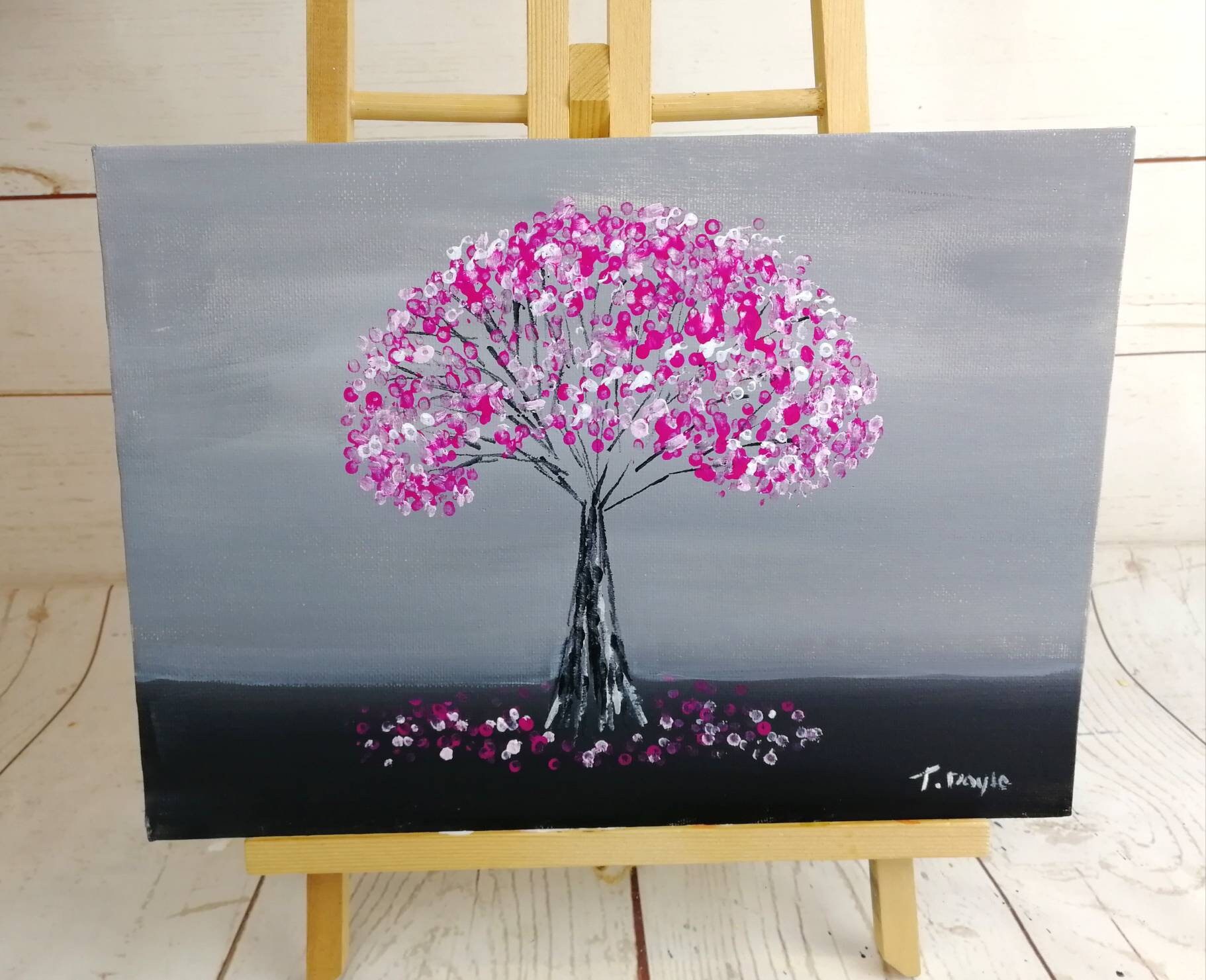 Pink Cherry Blossom Tree Canvas Art Original Hand Painted. Etsy UK