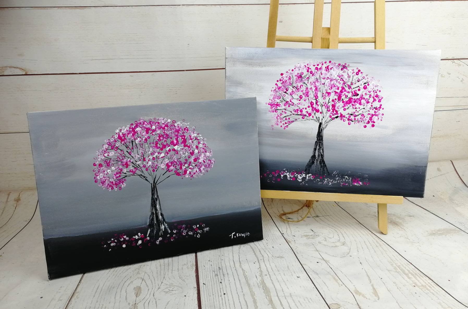 Pink Cherry Blossom Tree Canvas Art Original Hand Painted. Etsy UK
