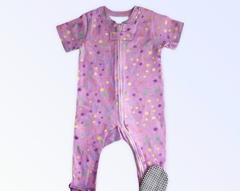 Baby Girls Pagliaccetto Con Piedini | Rosa Con Stampa Fiori | 0-3 Mesi | 100% Cotone