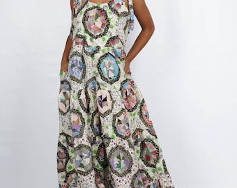 Patchwork Sundress Dress / Vintage Quilt Dress / One off