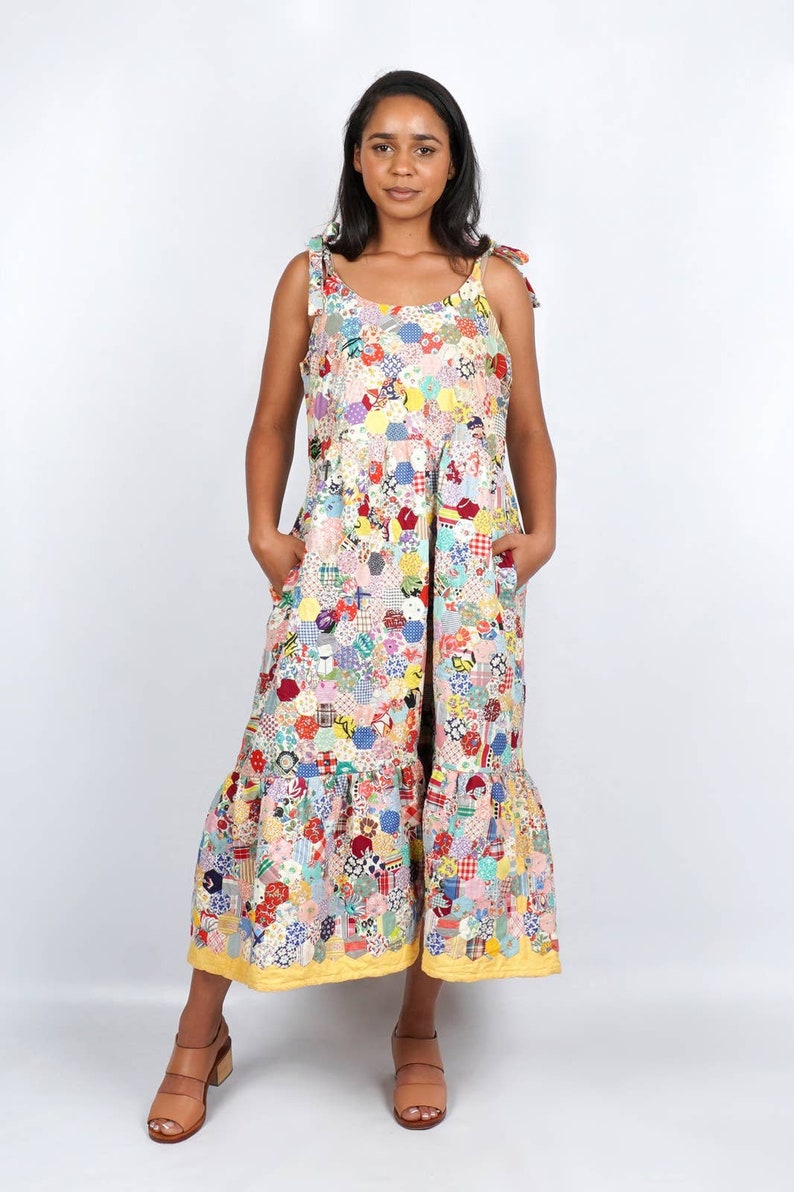 One-of-a-Kind Patchwork Midi Dress Made from a 1930s Quilt Top Small image 3