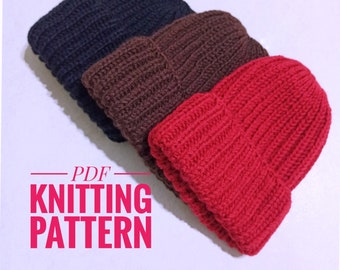 COSY_HUT PDF Strickanleitung, Rippenmütze, Mütze mit umgeschlagener Krempe, Grobstrick Wolle, dicke Wolle, schnelle einfache Strickanleitungen, Frauen Wintermütze