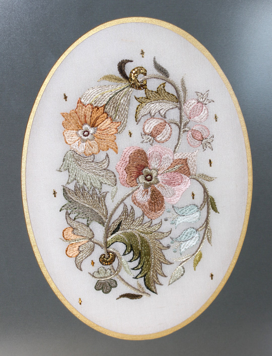 Flower Embroidered Handmade Wall Painting Hand Embroidered Etsy