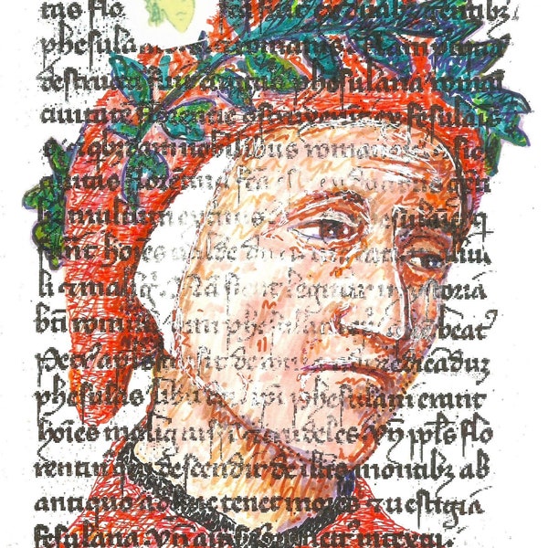 Dante Alighieri, digital version of the original Professor Foolscap portrait for immediate download and printing