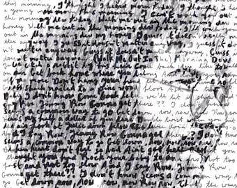 Jerry García con la letra de Grateful Dead, versión digital del retrato hecho a mano