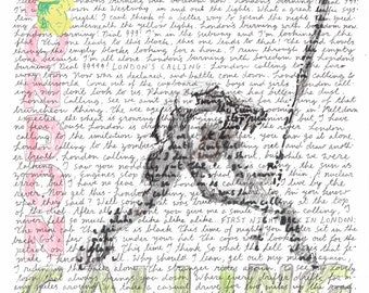 London Calling, versión digital del póster del Profesor Foolscap del diseño original del álbum, con letras de tres canciones de The Clash