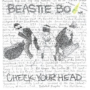 Puede incluir: Una lista de álbumes de rap y hip-hop dibujada a mano en blanco y negro, escrita en un estilo punteado. La lista se titula "Massive Rap and Hip-Hop Albums - In No Particular Order".