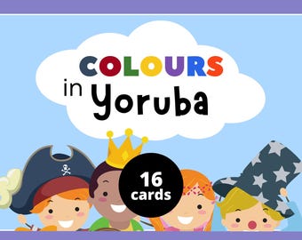 Flashcards couleurs yoruba pour enfants | Téléchargement numérique éducatif | Apprendre les couleurs en yoruba | Apprentissage bilingue des langues pour les enfants