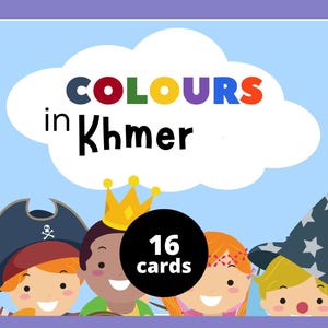 Tarjetas didácticas de colores en jemer para niños / Descarga digital educativa / Aprende los colores en jemer / Aprendizaje bilingüe del idioma para niños