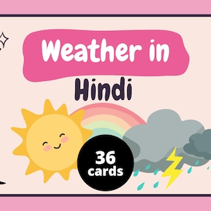 Aprenda Termos Meteorológicos em Hindi | Flashcards em Hindi para Crianças e Iniciantes | PDF Digital para Download para Aprender Vocabulário Meteorológico