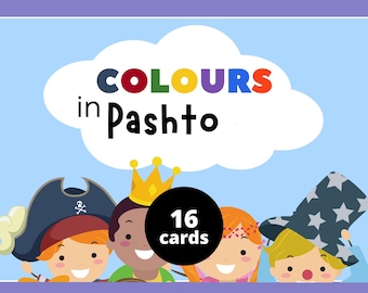 Pashto Colors Flashcards voor kinderen | Educatieve digitale download | Leer kleuren in het Pasjtoe | Tweetalig taalonderwijs voor kinderen