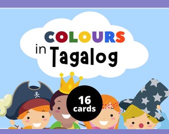 Tarjetas didácticas de colores en tagalo para niños / Descarga digital educativa / Aprende los colores en tagalo / Aprendizaje bilingüe del idioma para niños