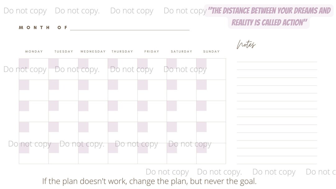 Printable Digital Monthly Calendar - Etsy