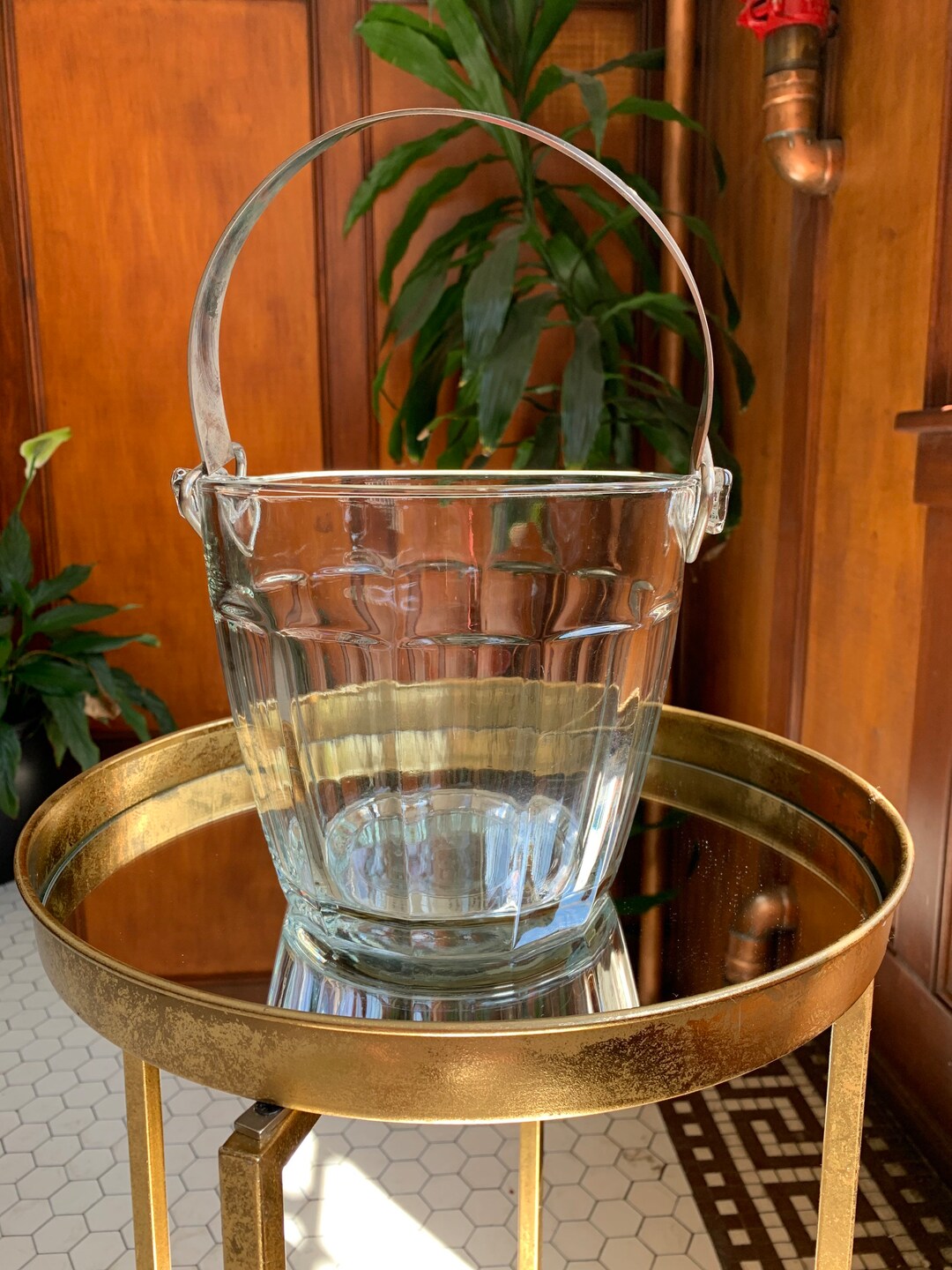 Art Deco Glass Ice Bucket W/silver Handle Etsy