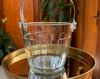 Art Deco Glass Ice Bucket w/Silver Handle