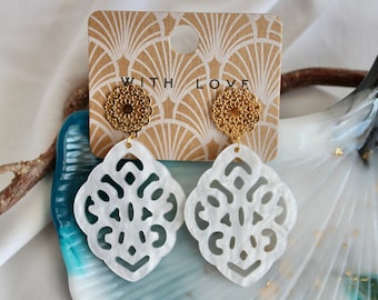 Unique statement earrings with resin ornament / birthday gift / gift idea for girlfriend / traditional jewelry / lightweight earrings