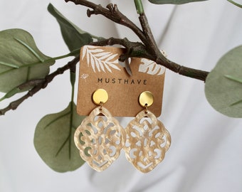 Unique statement earrings with resin ornament / birthday gift / gift idea for girlfriend / traditional jewelry / lightweight earrings