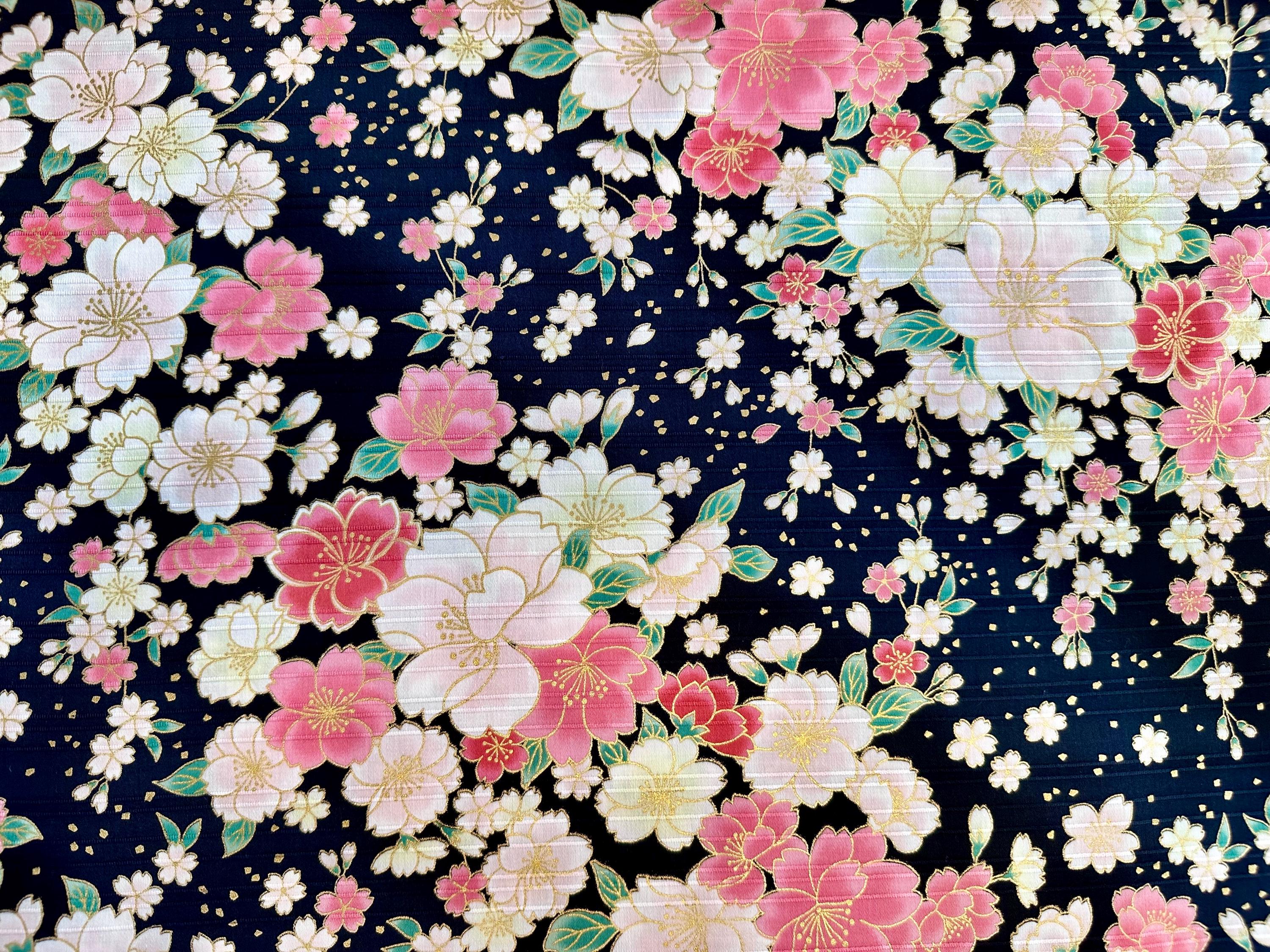 Gilded Cherry Blossoms: Black/gold - Half Yard - Japanese
