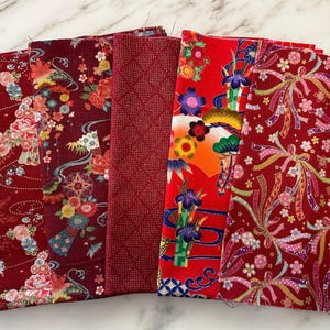 5 Red/Gold Fat Eighth Fabric Bundle: Perfect for Quilts, Craft Projects 100% Cotton Japanese Asian Fabrics