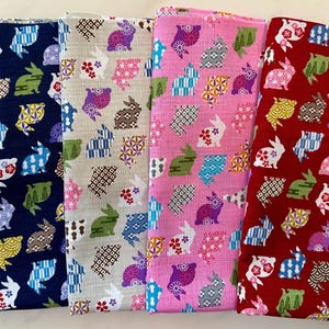 BUNNY and various patterns - 5 Fat Eighth Bundle Fabric - 100percent Cotton