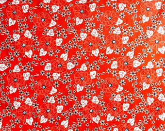 MAGNOLIA FLOWER - Red/dark Orange Japanese Asian Fabric Half