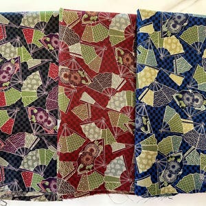 3 Fat Eighth bundle - Kyoto Gardens - Fans - Cotton 100% - Made in Japan - Asian Fabrics