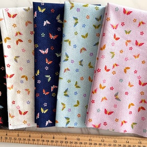 BUTTERFLIES & Cherry Blossoms - 5 Fat Eighth Bundle Fabric - 100% Cotton - Kiku Collection