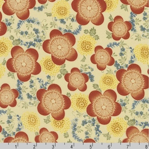 Kyoto Gardens - Flowers - Natural - By the Half Yard - Cotton 100% Quilting Fabric - Made in Japan