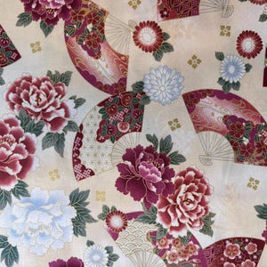 Fans & Flowers - Cream/Gold - By the Half Yard - Cotton 100% Quilting Fabric - Made in Japan