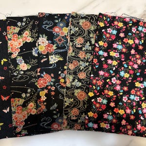 5 BLACK/Gold Fat Eighth Fabric Bundle: Perfect for Quilts, Craft Projects 100 percent Cotton Japanese Asian Fabric
