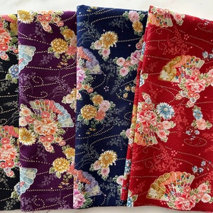 Flowers & Fans - 4 Fat Eighth Bundle Fabric - 100% Cotton - Kiku Collection
